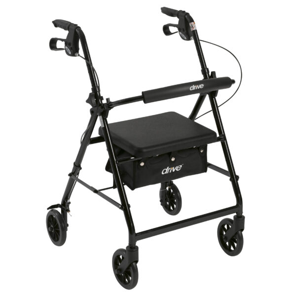 Rollator 4-Wheel with Pouch & Padded Seat  Black - Drive